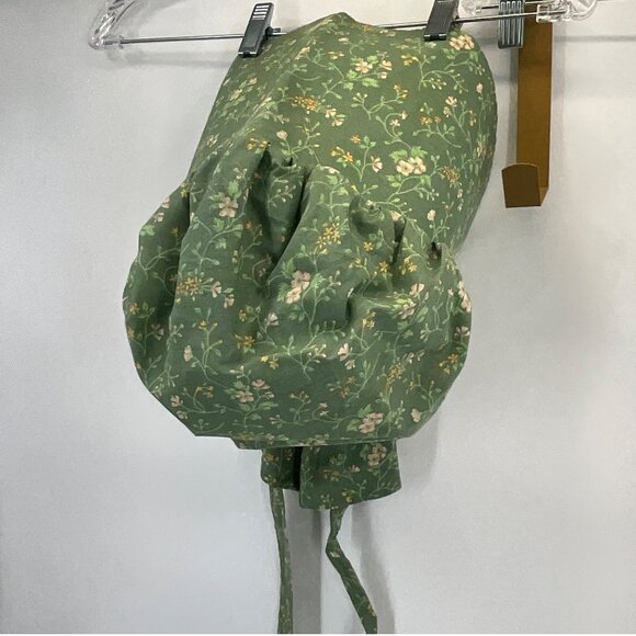 Green Floral Prairie Bonnet With Ties Womens Handmade Cotton Vintage Style - Picture 4 of 5